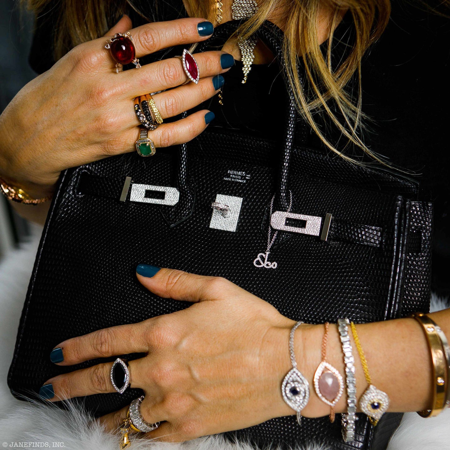 Vintage HermÃƒÆ’Ã‚Â¨s Birkin 25 Black Salvator Lizard With Jacob & Co. White Gold & Diamond Hardware - 2009, Square M