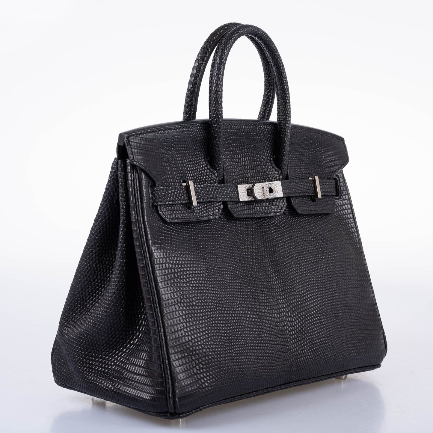 Vintage HermÃƒÆ’Ã‚Â¨s Birkin 25 Black Salvator Lizard With Jacob & Co. White Gold & Diamond Hardware - 2009, Square M