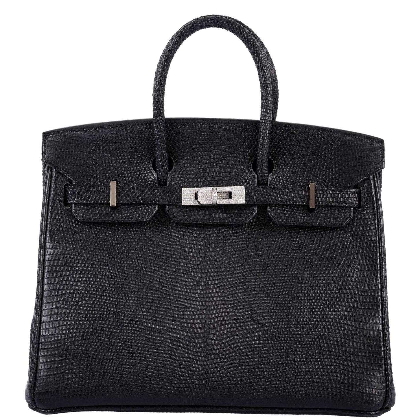 Vintage HermÃƒÆ’Ã‚Â¨s Birkin 25 Black Salvator Lizard With Jacob & Co. White Gold & Diamond Hardware - 2009, Square M