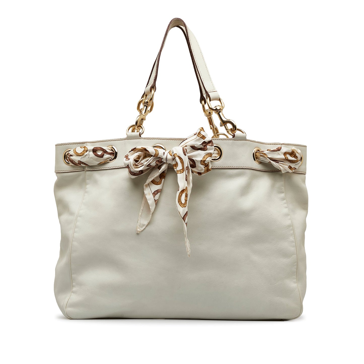 White Gucci Large Leather Positano Scarf Tote