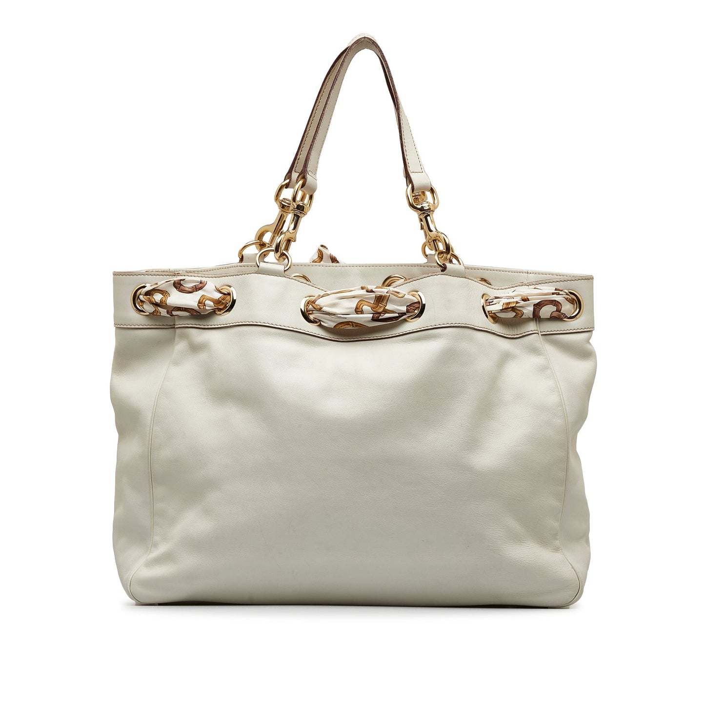 White Gucci Large Leather Positano Scarf Tote