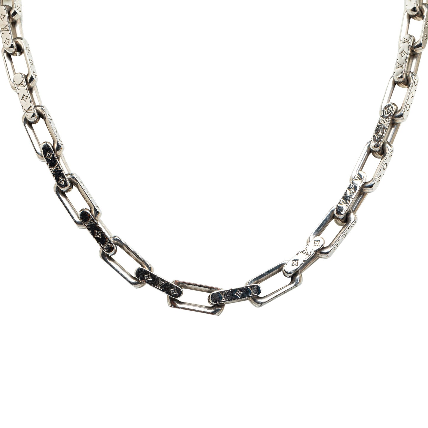 Silver Louis Vuitton Monogram Chain Link Necklace