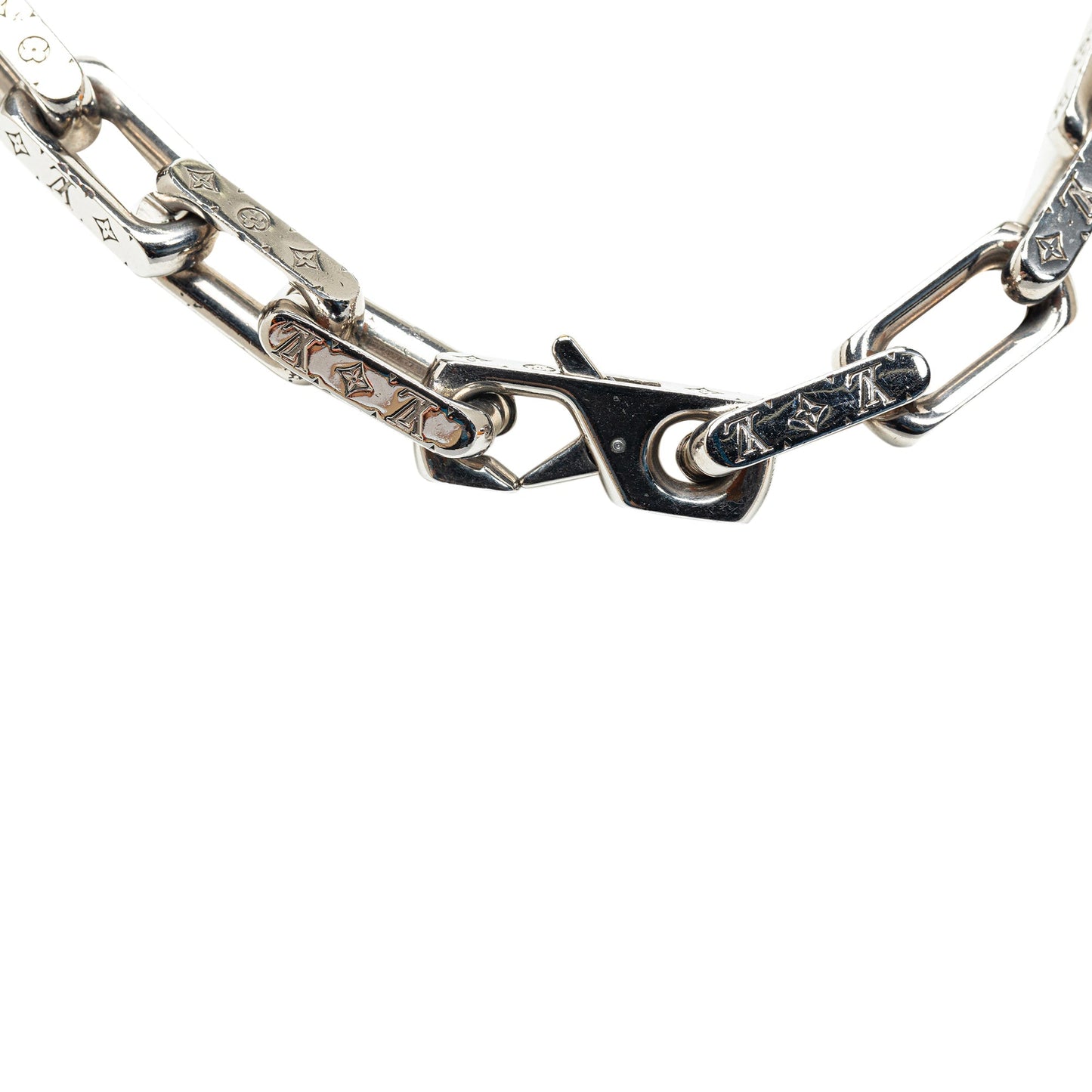 Silver Louis Vuitton Monogram Chain Link Necklace