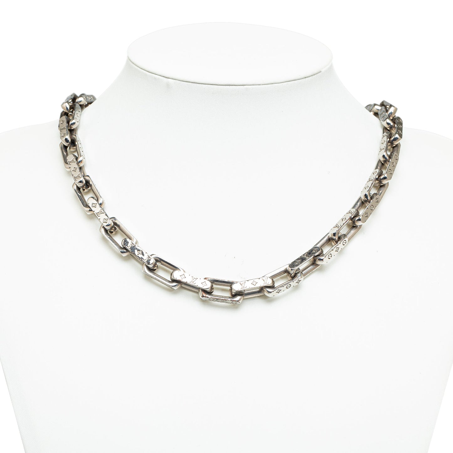 Silver Louis Vuitton Monogram Chain Link Necklace