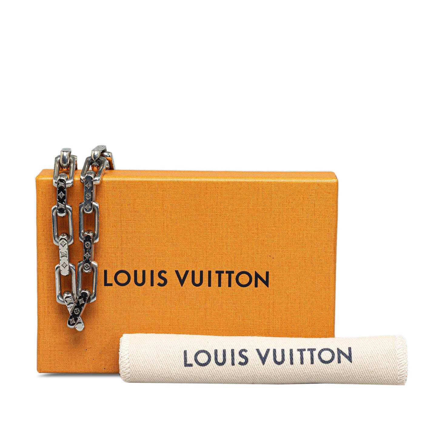 Silver Louis Vuitton Monogram Chain Link Necklace
