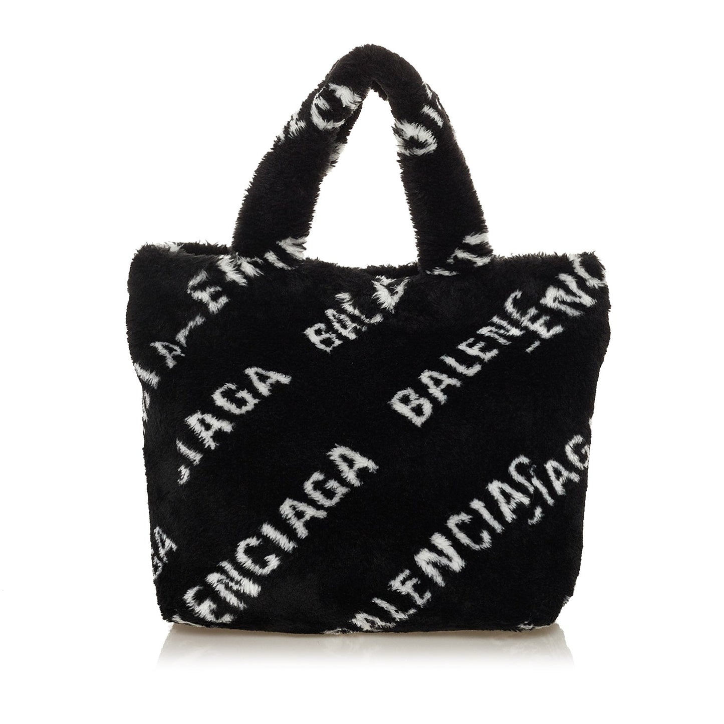 Black Balenciaga Logo Faux Fur Everyday XS Tote Bag