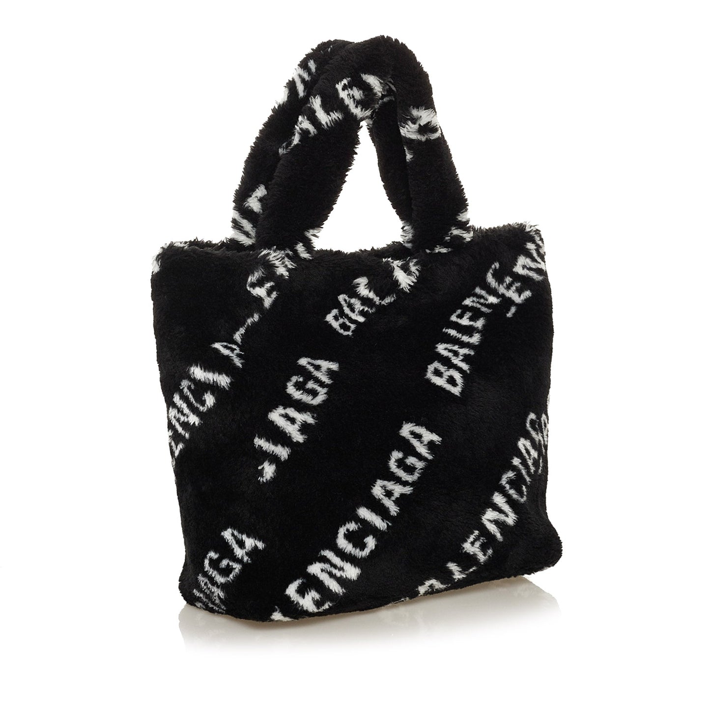 Black Balenciaga Logo Faux Fur Everyday XS Tote Bag