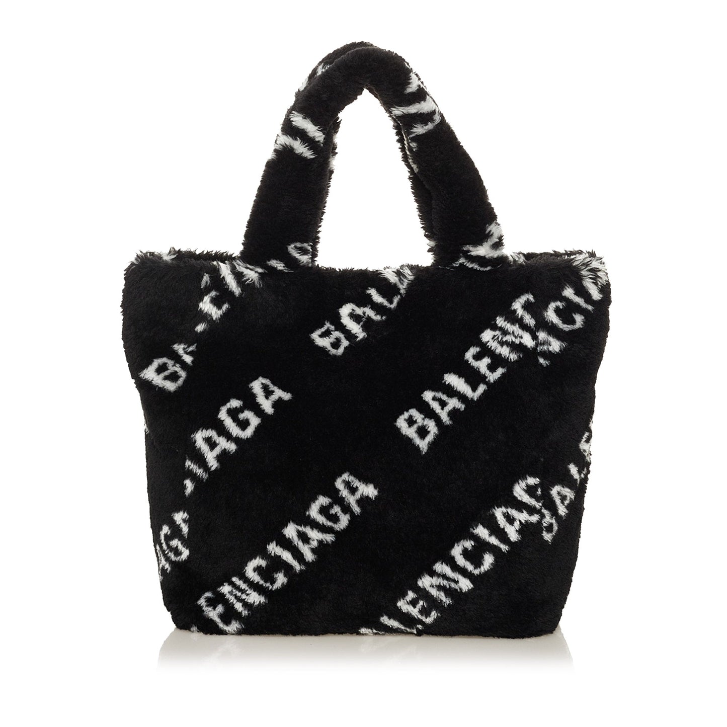 Black Balenciaga Logo Faux Fur Everyday XS Tote Bag