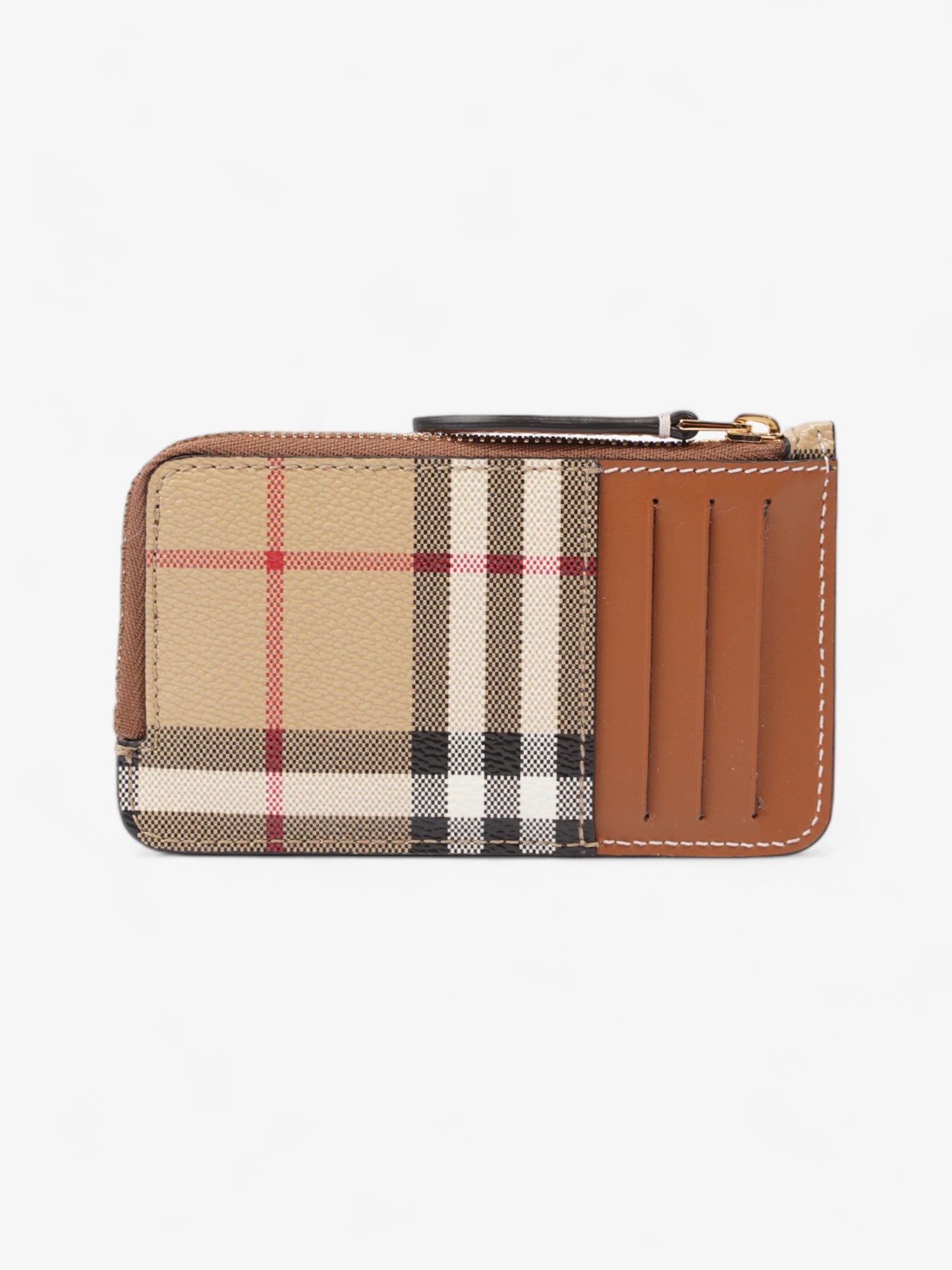 Burberry Check Zip Half Card Case Archive Beige Coated Canvas
