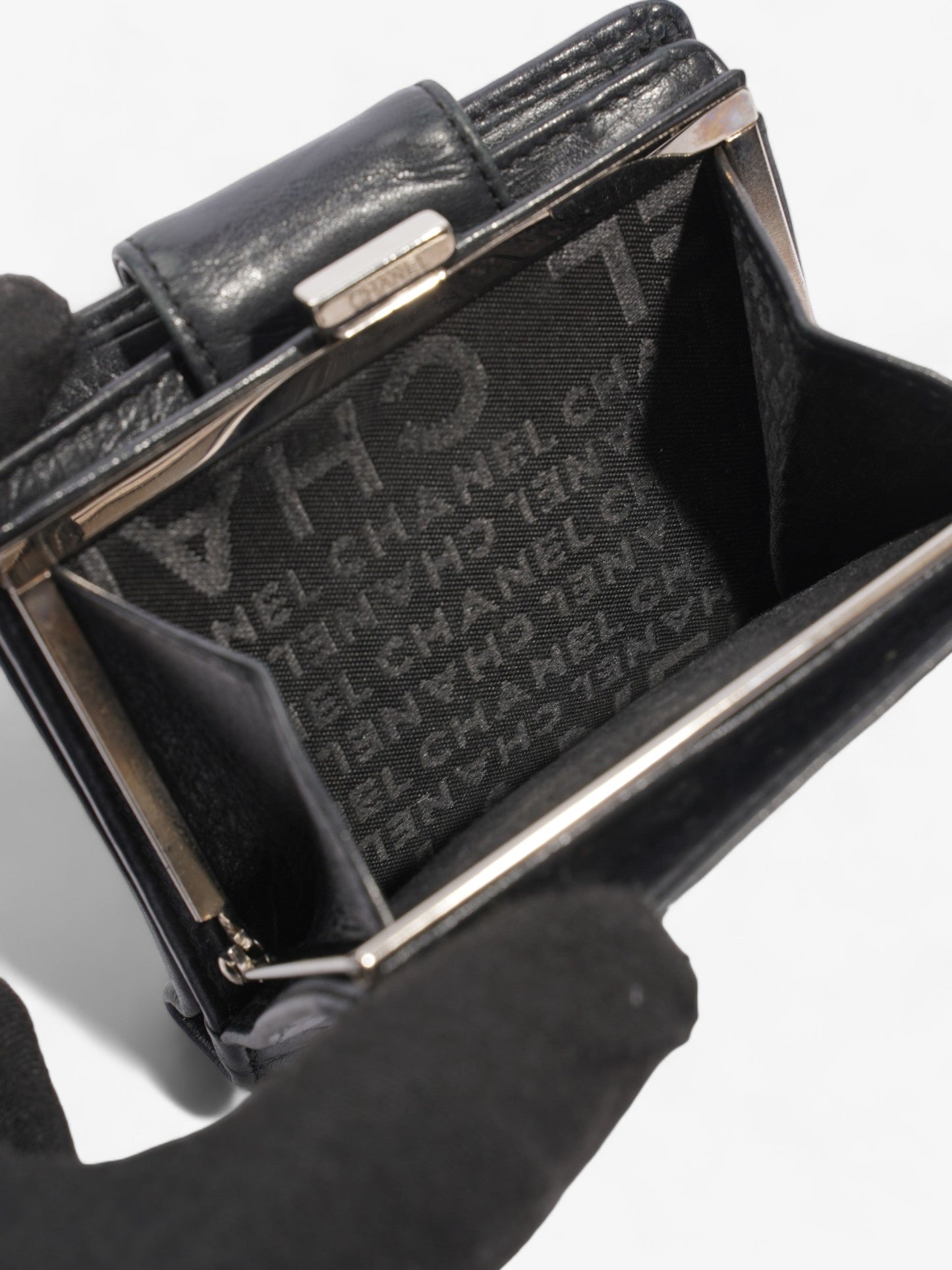 Chanel Cambon Lambskin Compact Wallet Black Lambskin Leather