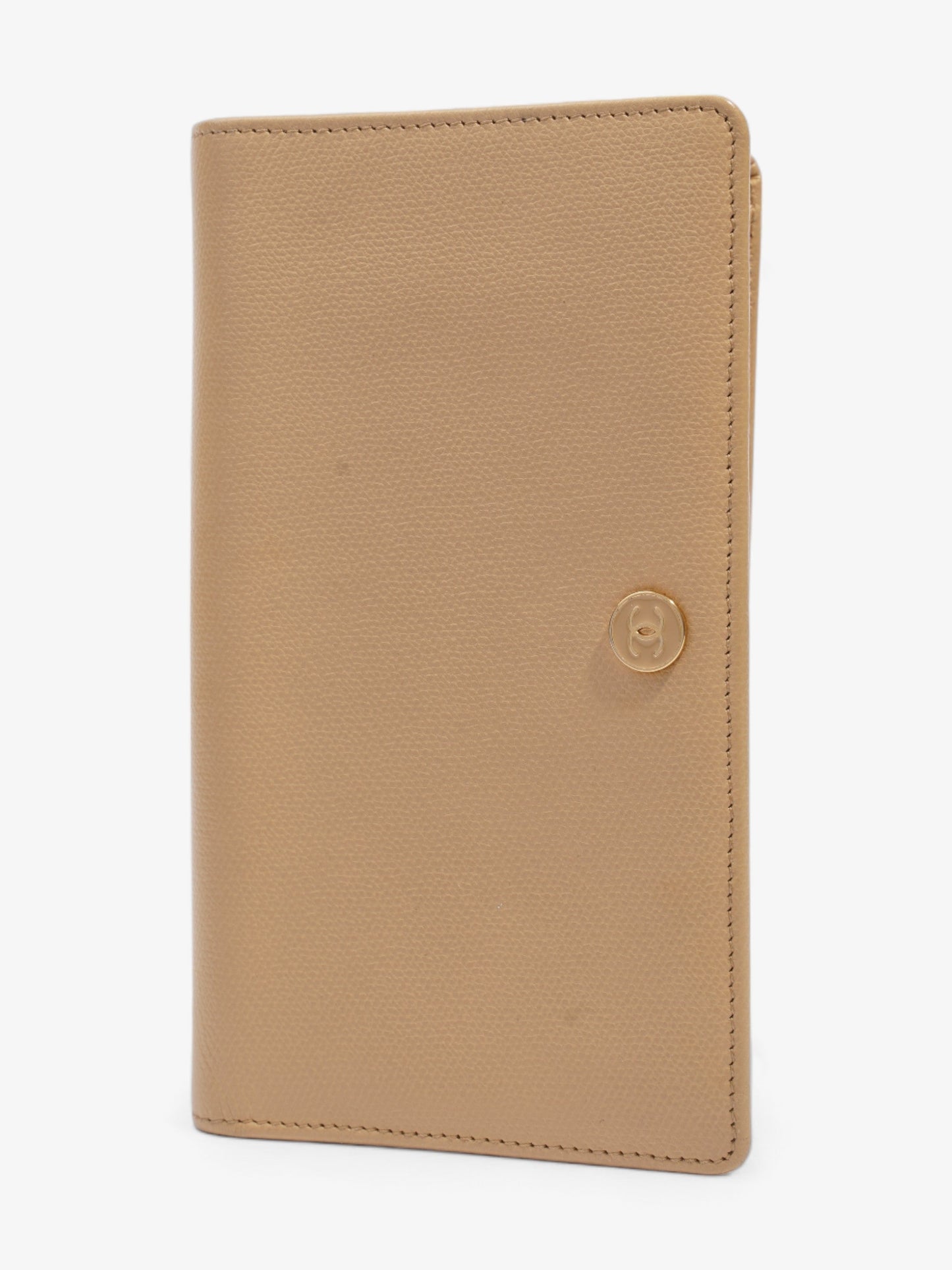 Chanel Button Wallet Beige Leather