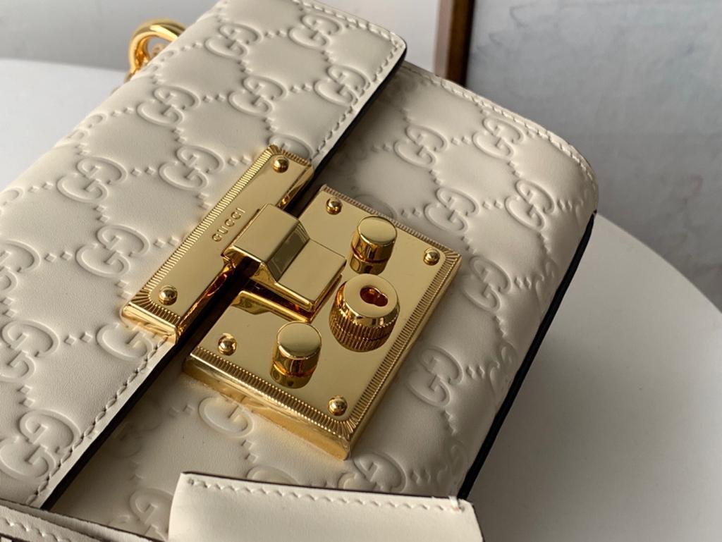 Glami Embossed Padlock Shoulder Bag White Milky For Women 8in/20cm