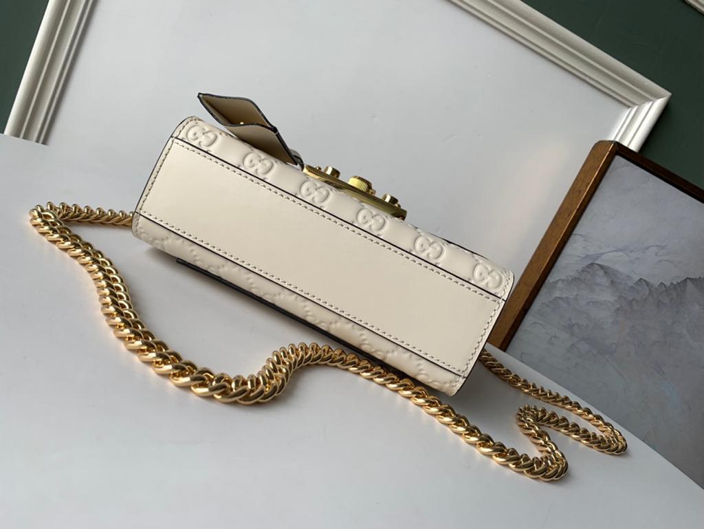 Glami Embossed Padlock Shoulder Bag White Milky For Women 8in/20cm