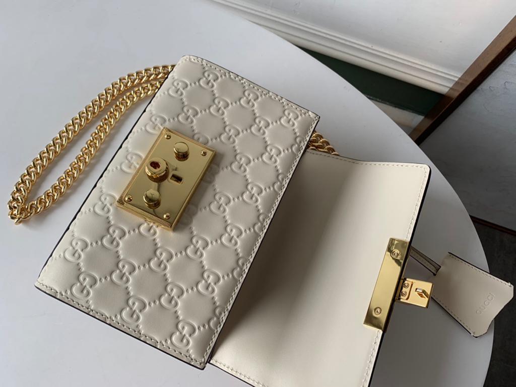 Glami Embossed Padlock Shoulder Bag White Milky For Women 8in/20cm
