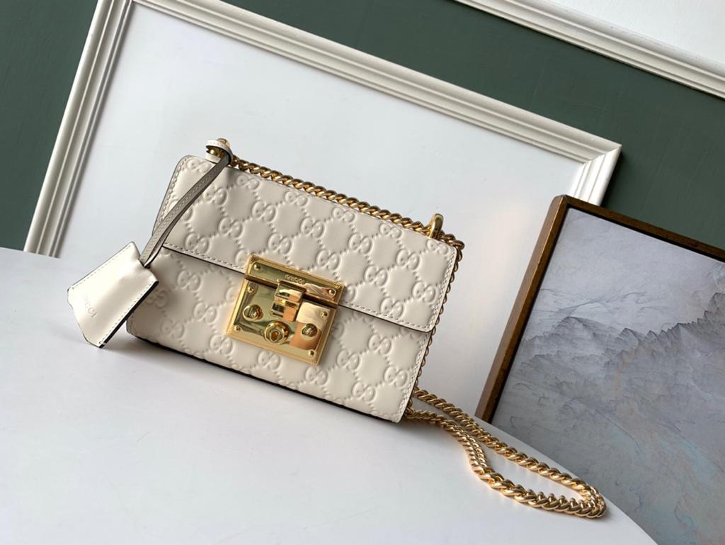 Glami Embossed Padlock Shoulder Bag White Milky For Women 8in/20cm