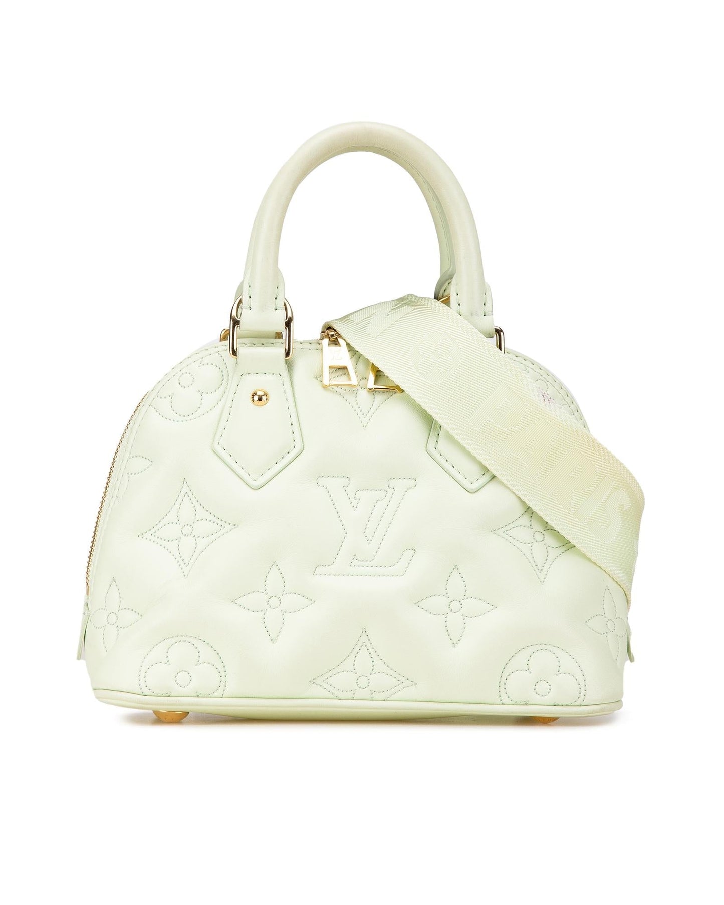 Quilted Leather Bubblegram Alma BB with Top Zip Closure and Detachable Strap