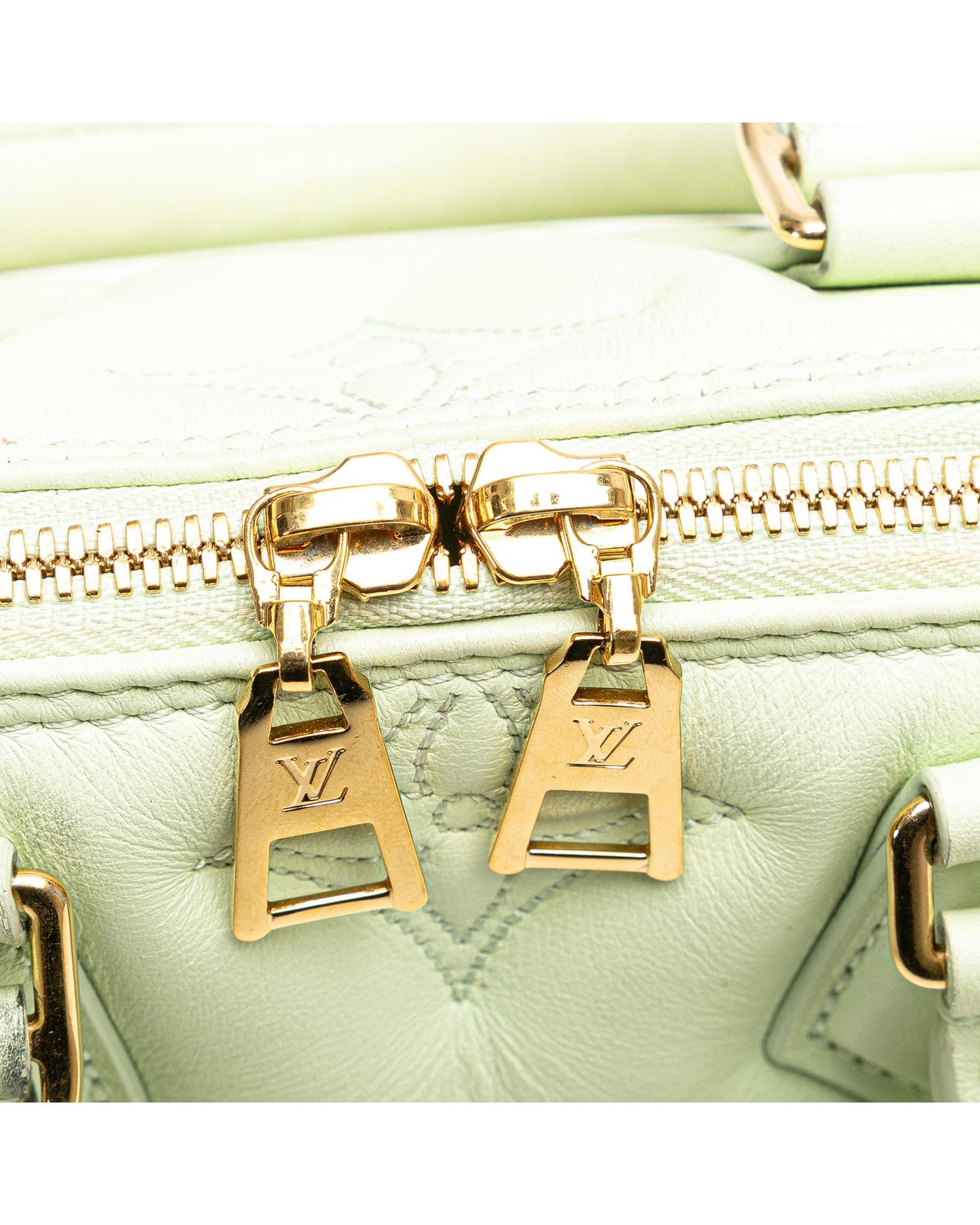 Quilted Leather Bubblegram Alma BB with Top Zip Closure and Detachable Strap