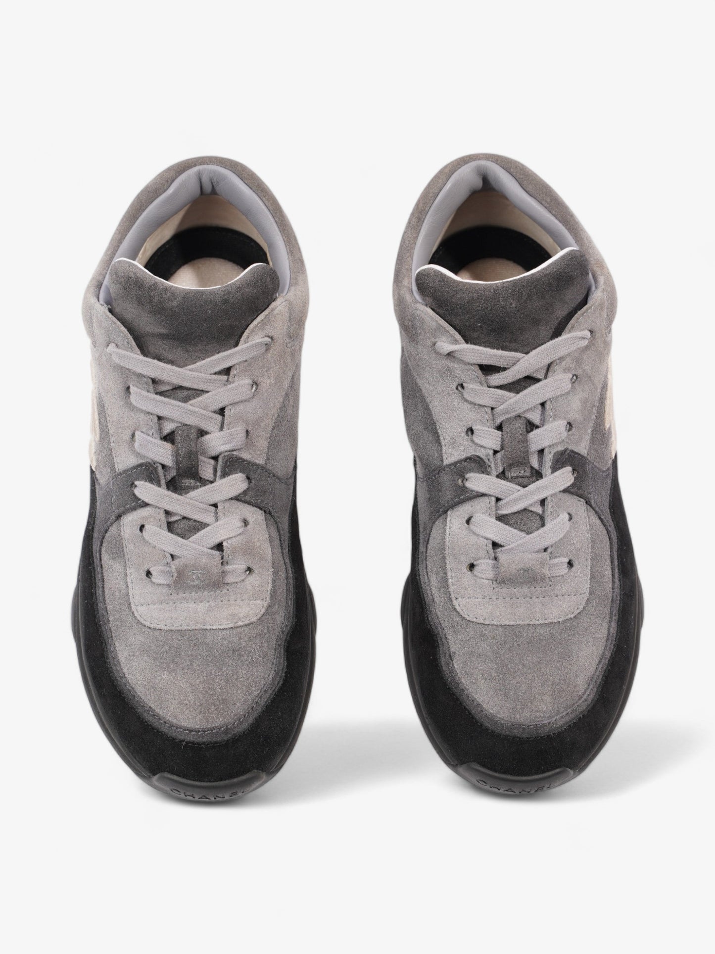 Chanel CC Logo Runners  Grey / Black / White Suede EU 39.5 UK 6.5
