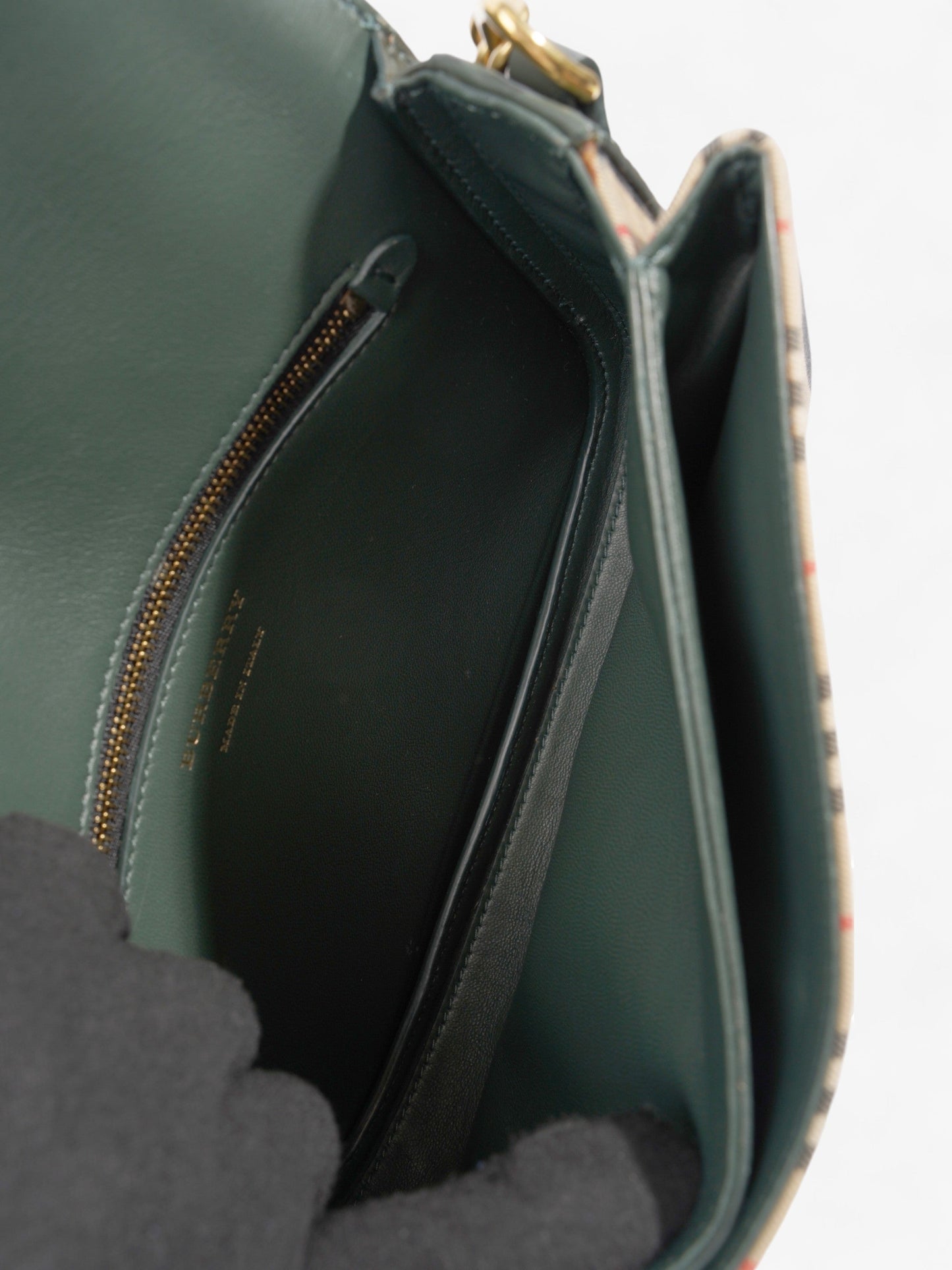 Burberry Eyelet Chain Knight Check / Green Calfskin Leather