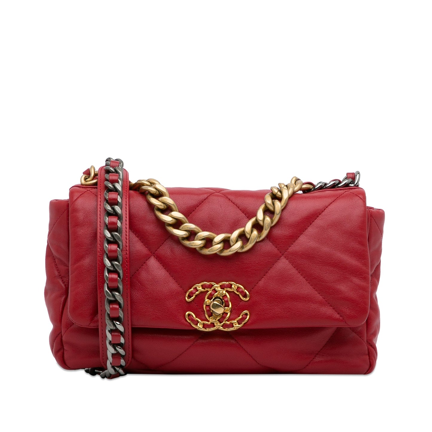 Chanel 19 Flap Bag Medium Red Lambskin Gold
