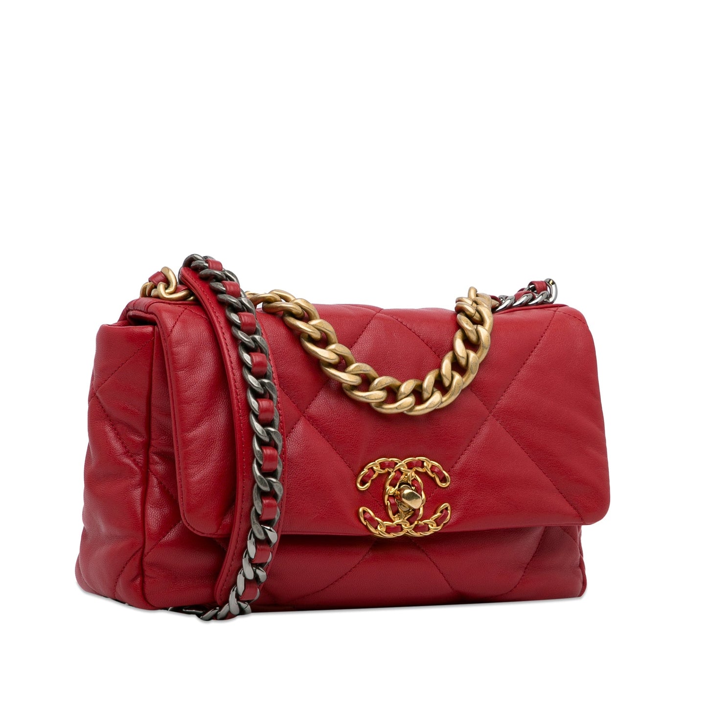Chanel 19 Flap Bag Medium Red Lambskin Gold