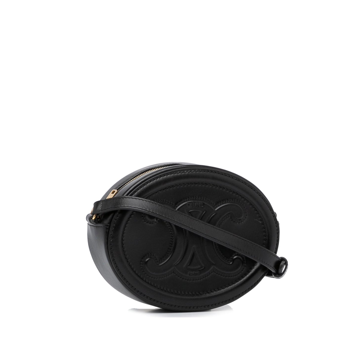 Celine Triomphe Oval Black Leather