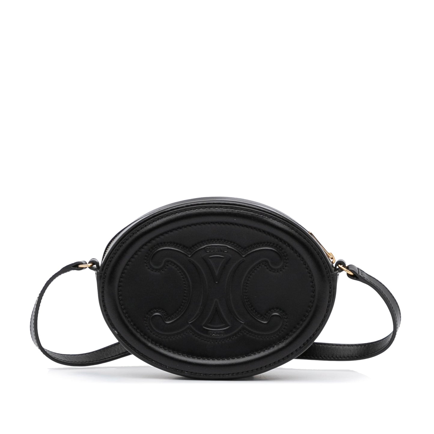 Celine Triomphe Oval Black Leather