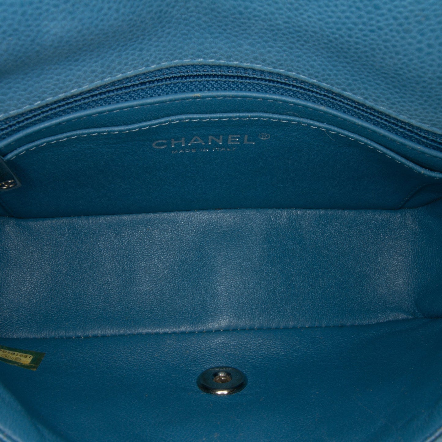 Chanel Classic Mini Rectangular Single Flap Blue Caviar Silver