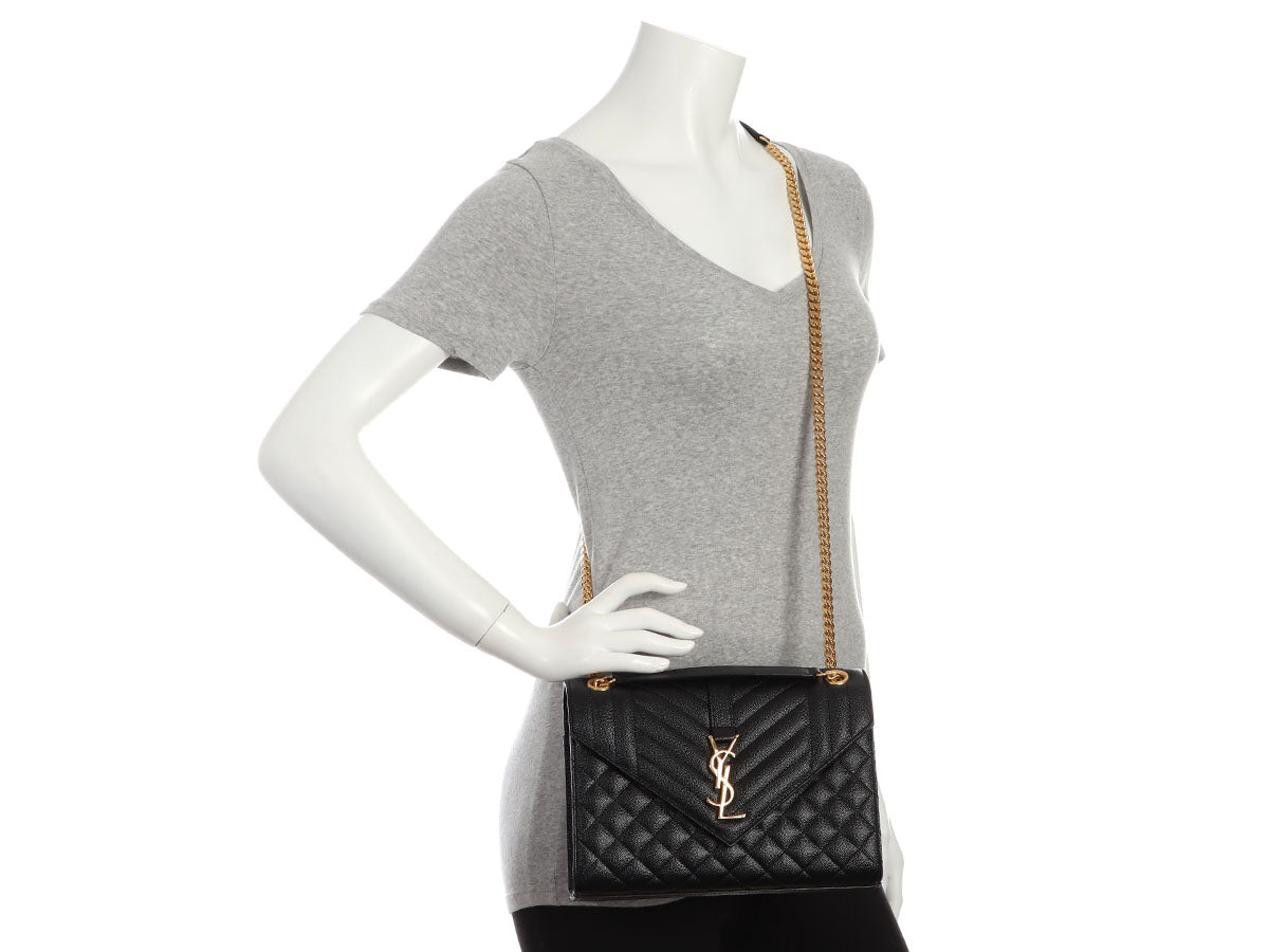 Saint Laurent Medium Black Triquilt Envelope Chain Bag
