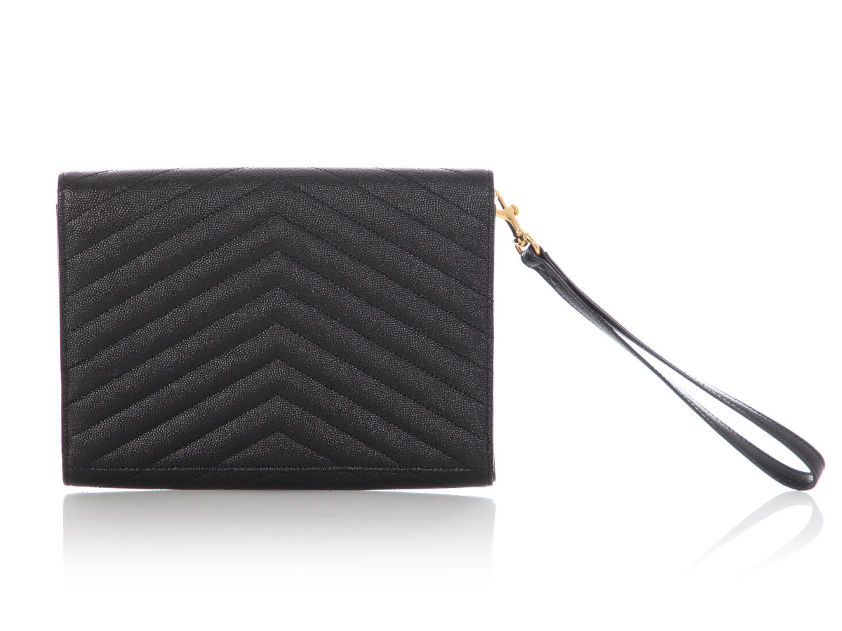 Saint Laurent Black Grain De Poudre Cassandre MatelassÃ© Flap Pouch
