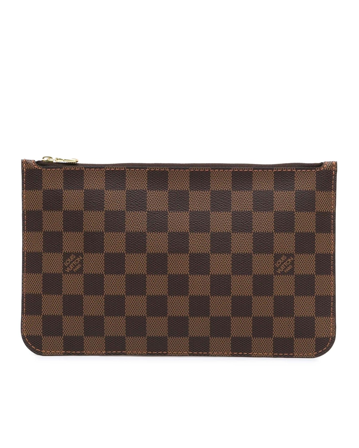 Damier Ebene Canvas Pouch with Top Zip Closure and Interior Slip Pocket