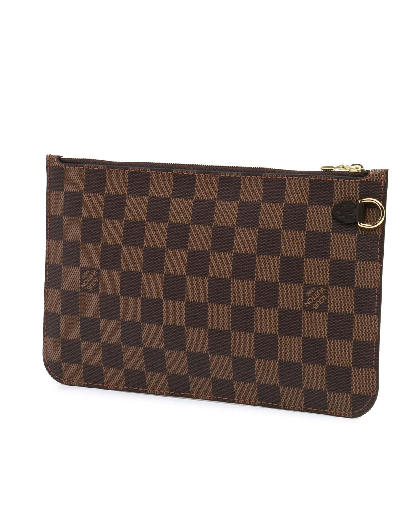 Damier Ebene Canvas Pouch with Top Zip Closure and Interior Slip Pocket