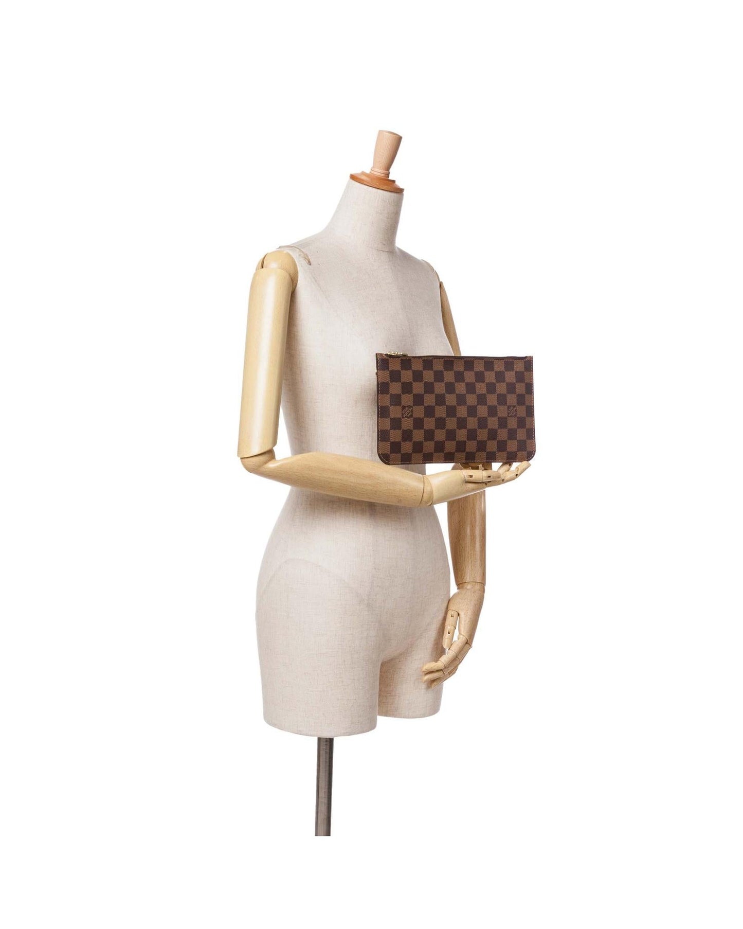 Damier Ebene Canvas Pouch with Top Zip Closure and Interior Slip Pocket