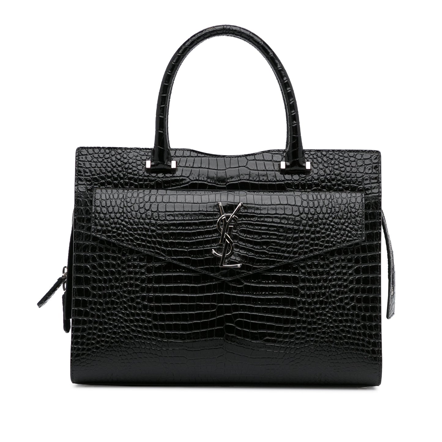 Yves Saint Laurent Uptown Medium Black Croc Embossed Leather