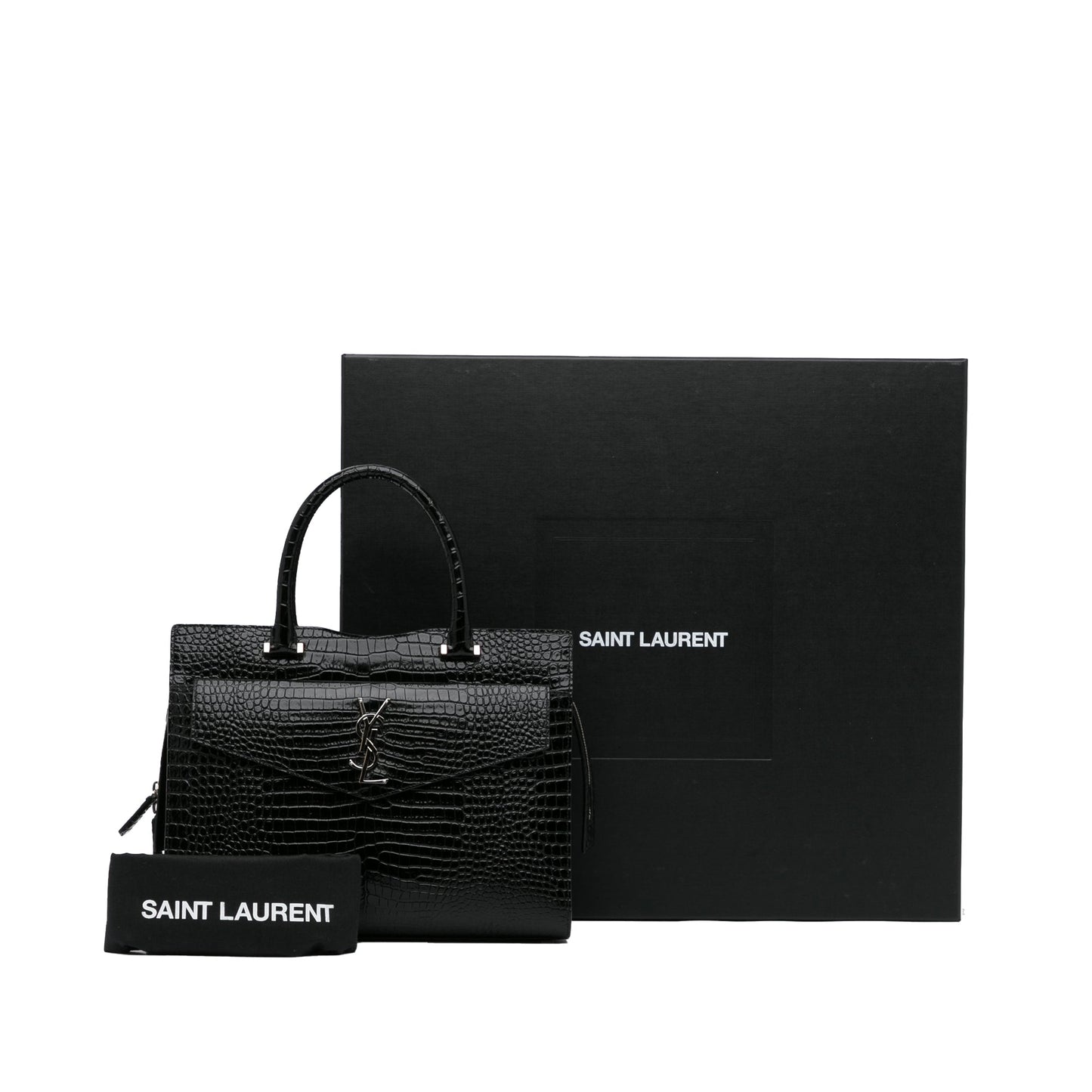 Yves Saint Laurent Uptown Medium Black Croc Embossed Leather