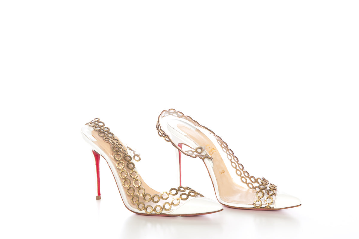 Christian Louboutin White and Gold Pumps SZ 36.5