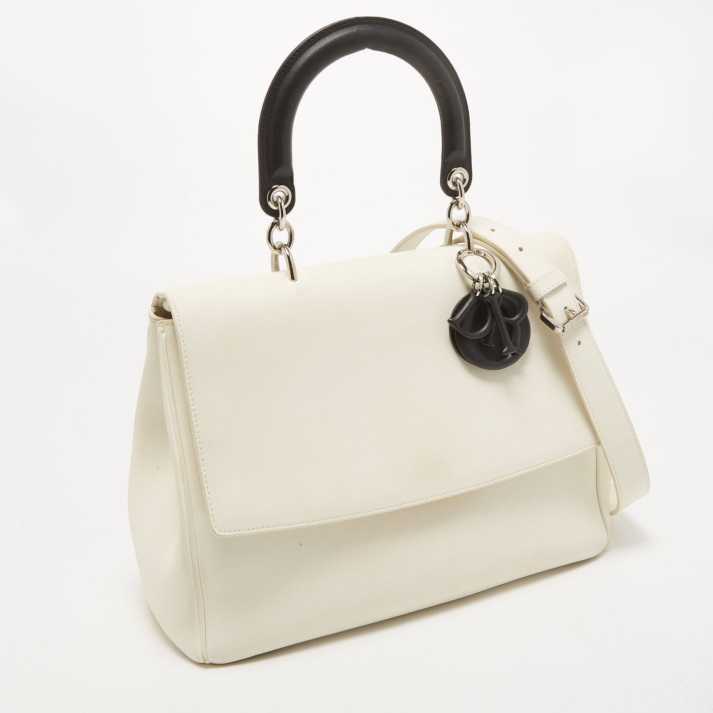 Dior White/black Leather Large Be Dior Flap Top Handle Bag