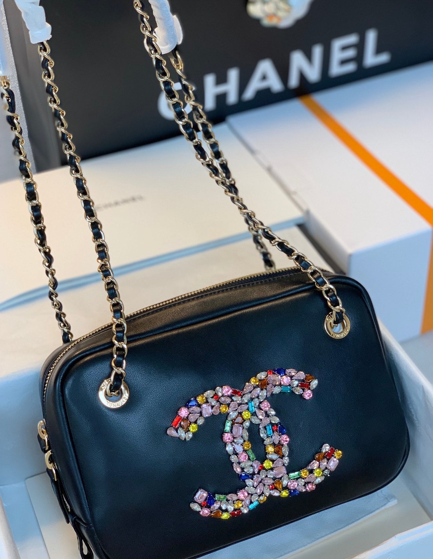 CHL Camera Cubic GLAMIamonds Black Bag For Women 12.5cm/4.9in