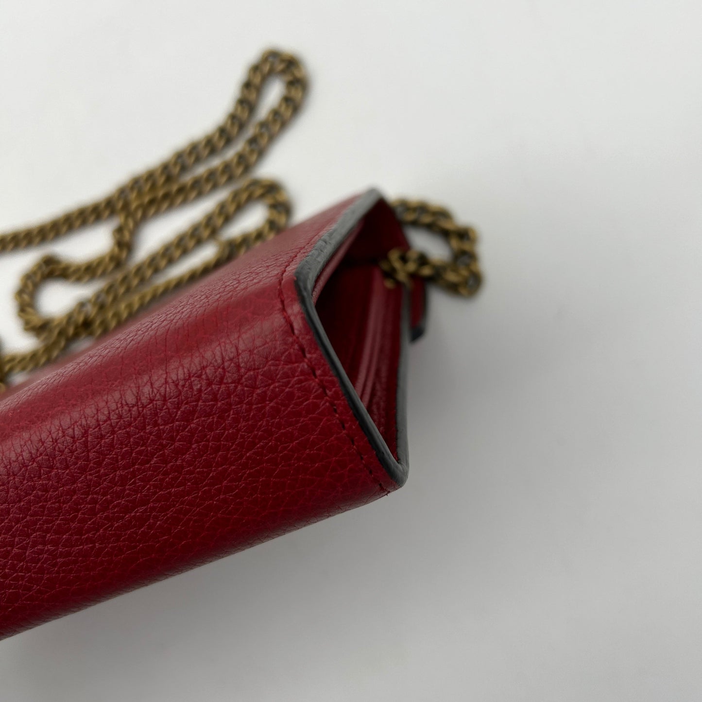Gucci Red Leather GG Marmont Wallet On Chain Mini