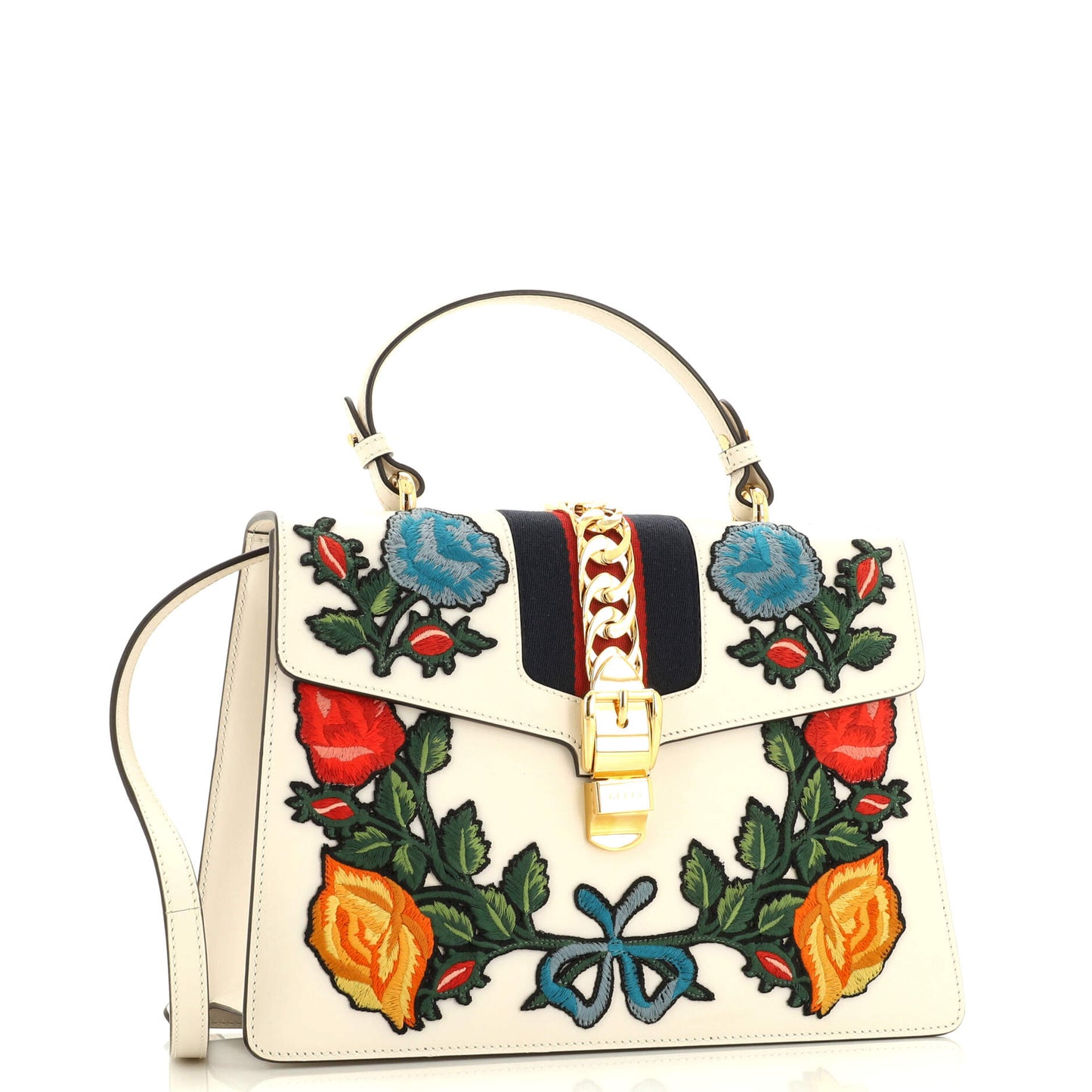 Sylvie Top Handle Bag Embroidered Leather Medium