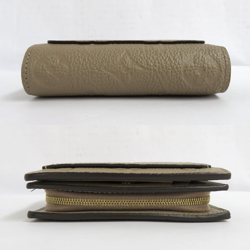Louis Vuitton Portefolio Clair M80152 Monogram Emplant Turtle Double Fold Wallet Beige Gold  Small Coin Input Leather   Vintage Wood