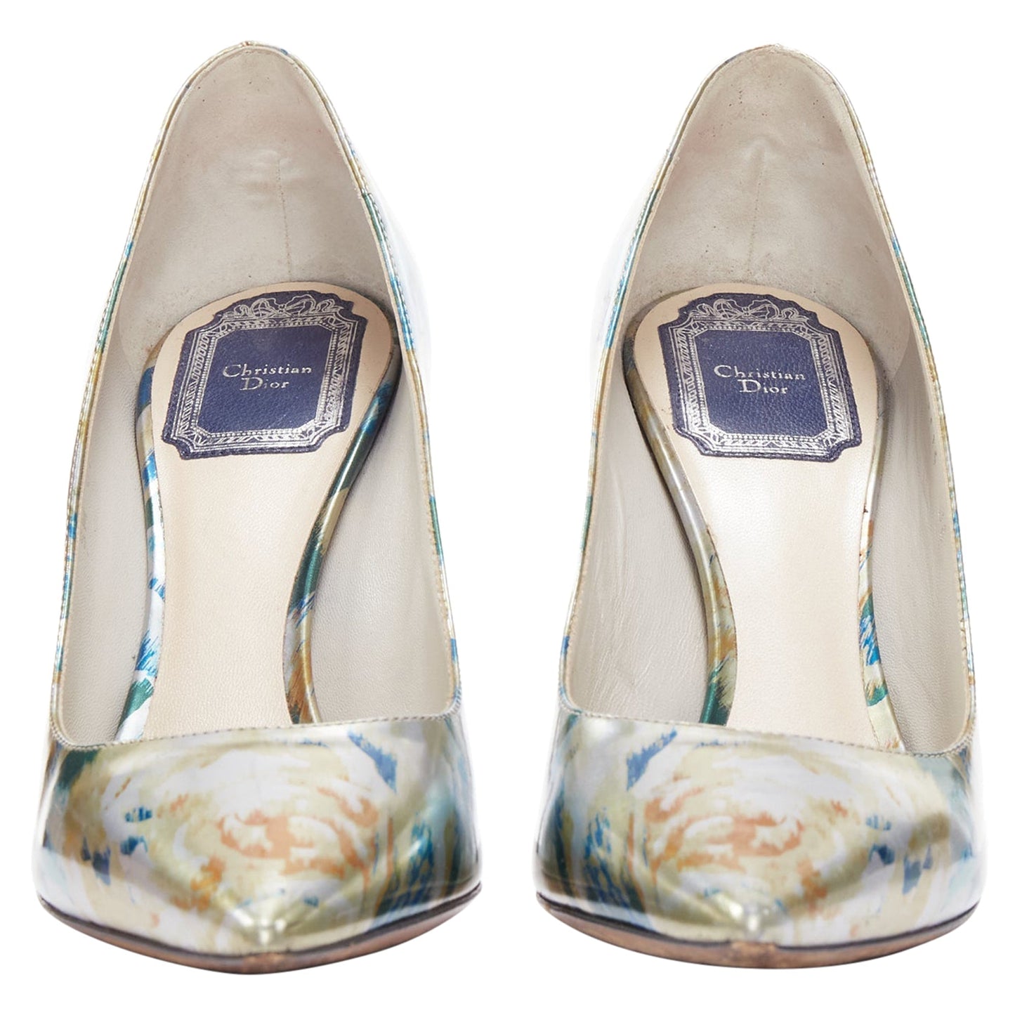 Dior Raf Simons Metallic Abstract Print Pointy Pumps