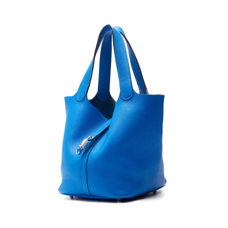 HERMES ERMES Picotin Lock MM Handbag  Clemence Blue Indra (Silver G ) Handbag  Handbag Lady Handbag Hybrid ÃƒÂ£Ã¢â€šÂ¬Ã‚Â DeliveryÃƒÂ£Ã¢â€šÂ¬Ã¢â‚¬Ëœ Eckham s Online
