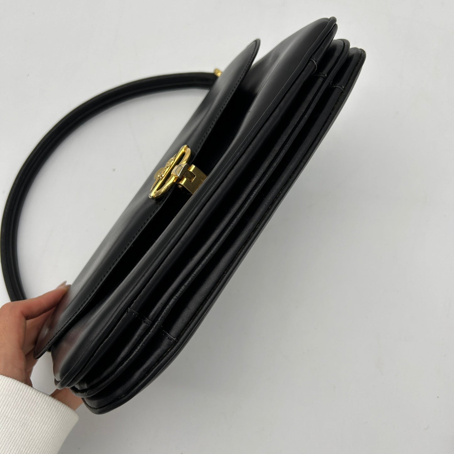 Celine Black Leather Buckle Handbag Small