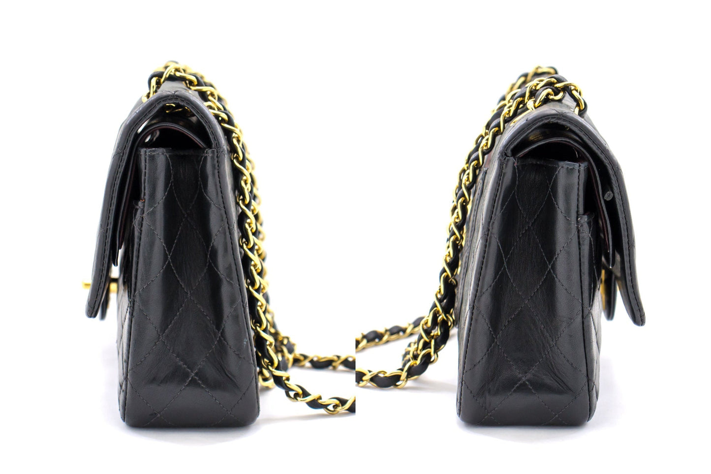 CHANEL 2.55 Double Flap Medium Chain Shoulder Bag Black Lambskin i51