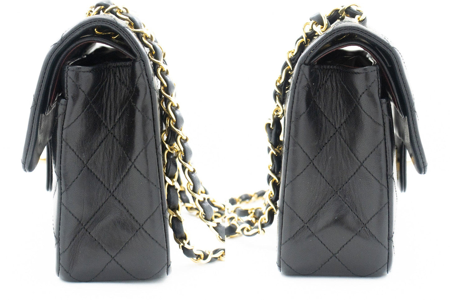 CHANEL Classic Double Flap 9" Chain Shoulder Bag Black Lambskin k10
