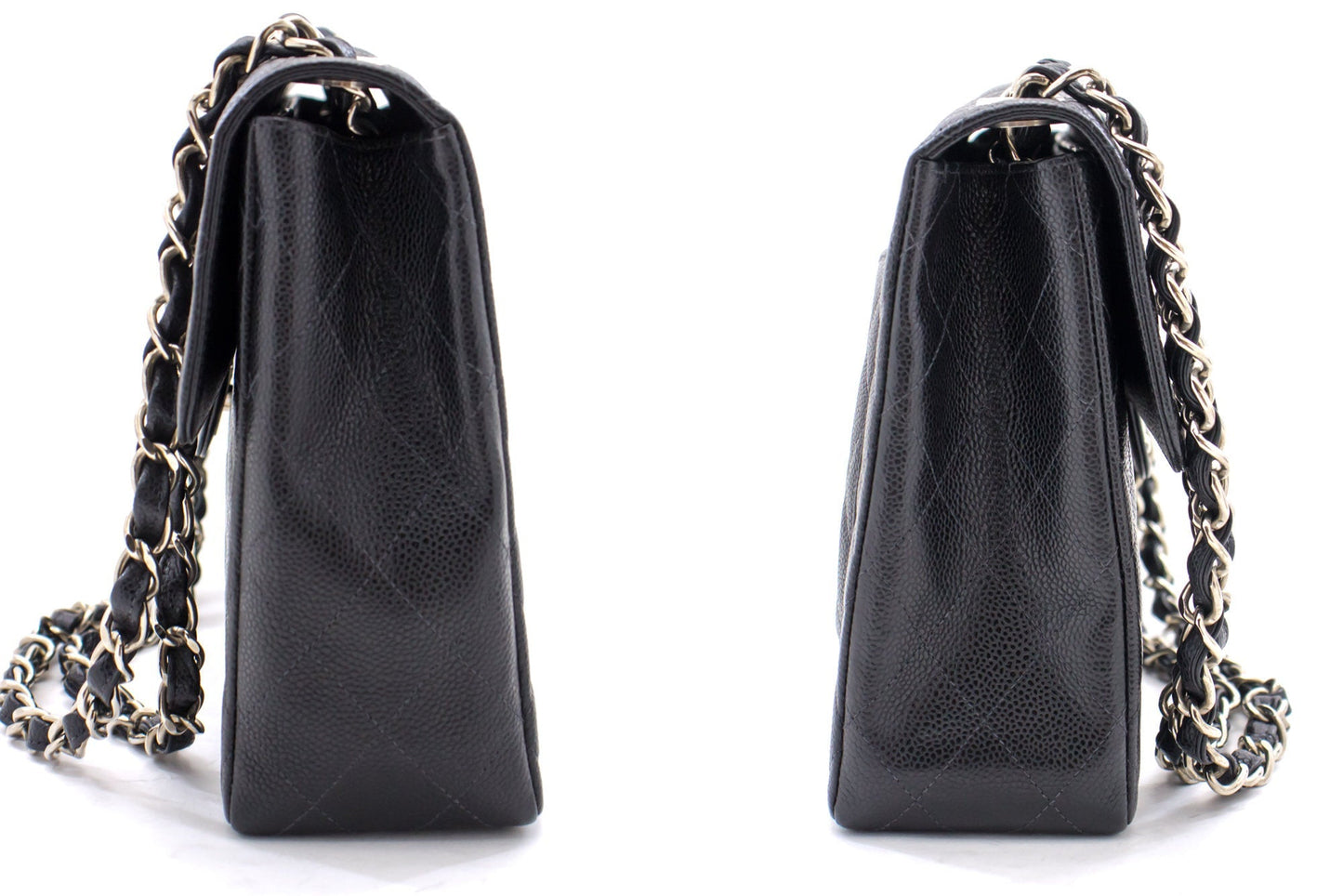 CHANEL Classic Large 11" Chain Shoulder Bag Black Grained Calfskin h58