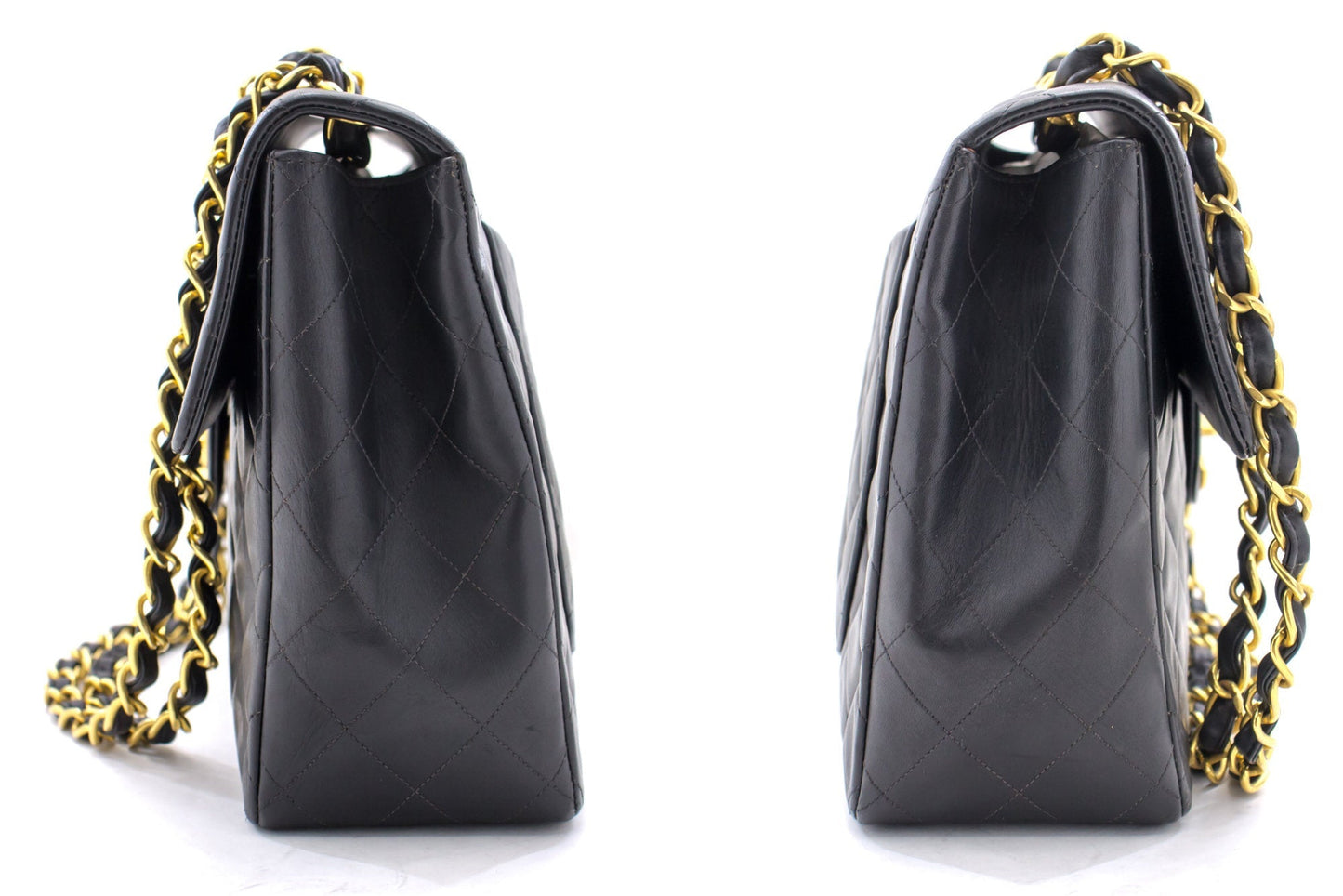 CHANEL Jumbo 13" 2.55 Flap Chain Shoulder Bag Black Lambskin Large g83