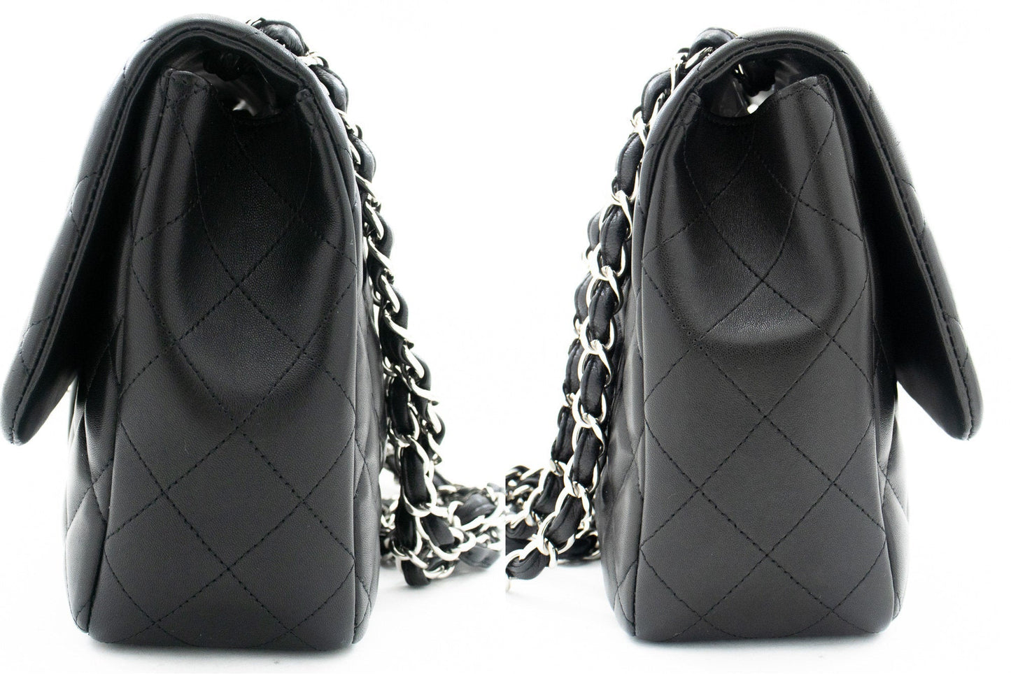 CHANEL Classic Large 11" Chain Shoulder Bag Flap Black Lambskin j42