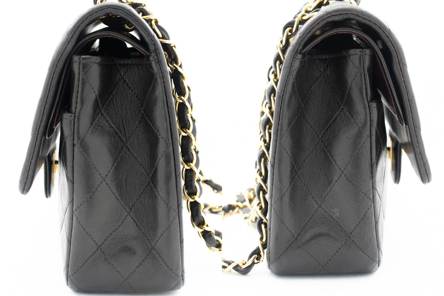 CHANEL Classic Double Flap 10" Chain Shoulder Bag Black Lambskin k04